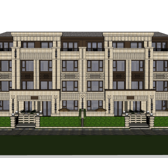 欧式联排别墅SU模型，联排别墅SKP模型下载