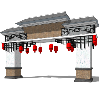 中式牌坊大门草图大师模型，牌坊大门sketchup模型免费下载