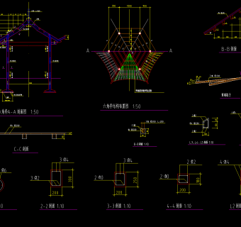 古建双亭建筑图，亭子CAD建筑图纸下载