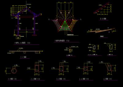 古建双亭建筑图，亭子CAD建筑图纸下载