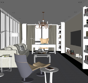 现代简约客厅免费su模型草图大师文件下载