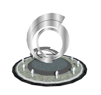 现代喷泉SU模型，喷泉SKP模型下载