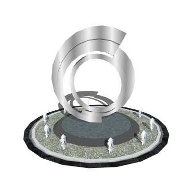 现代喷泉SU模型，喷泉SKP模型下载