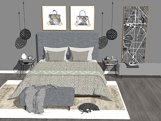 北欧卧室草图大师模型，卧室sketchup模型