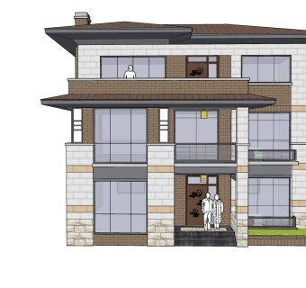 中式别墅草图大师模型，别墅sketchup模型