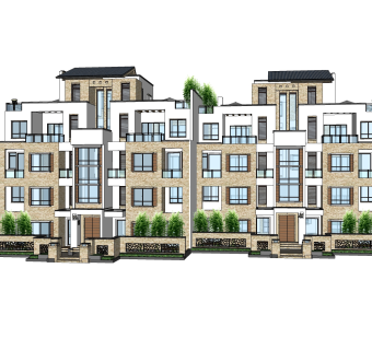 欧式联排别墅su模型，别墅sketchup模型下载