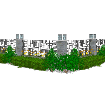 新中式景观墙围墙草图大师模型，景观墙围墙sketchup模型下载