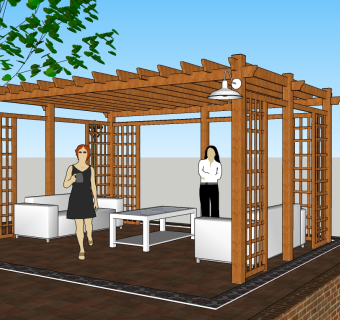 现代景观廊架草图大师模型，景观廊架sketchup模型下载