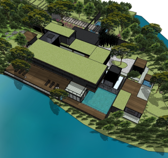 现代滨水别墅skb文件，田园风别墅su模型下载