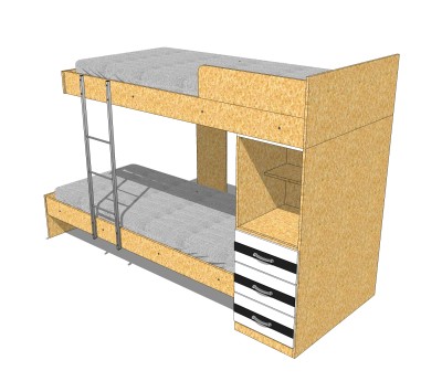 儿童高低床铺草图大师模型，儿童床SU模型下载