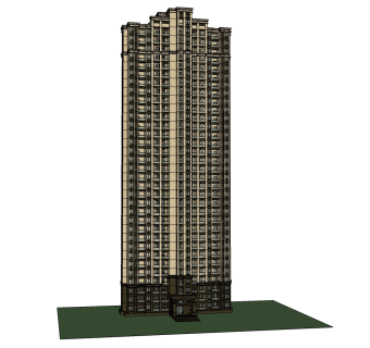 欧式高层住宅楼外观草图大师模型，住宅楼su模型下载