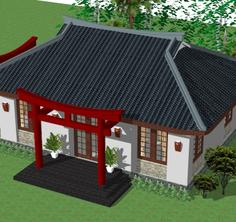 中式小型古建筑草图大师模型，古建民俗sketchup模型免费下载