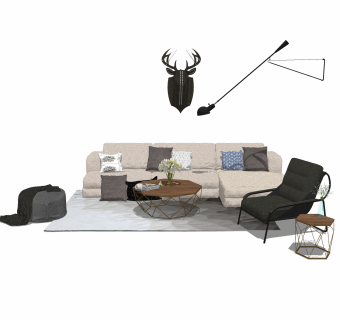 后现代沙发组合草图大师模型，沙发组合skp模型下载