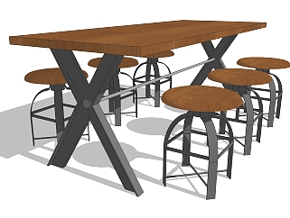 现代实木餐桌椅su模型，实木<em>餐椅</em>草图大师模型下载