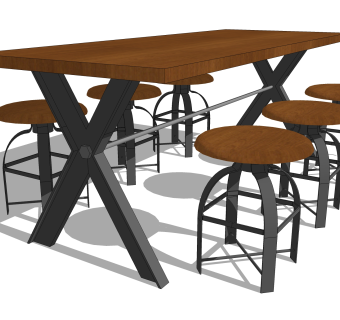 现代实木餐桌椅su模型，实木餐椅草图大师模型下载