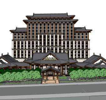欧式酒店外观草图大师模型，酒店外观sketchup模型免费下载