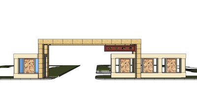 现代大门入口su模型下载、入口大门草图大师模型下载