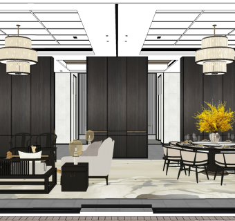 东方禅蕴家装草图大师模型，家装SU模型下载