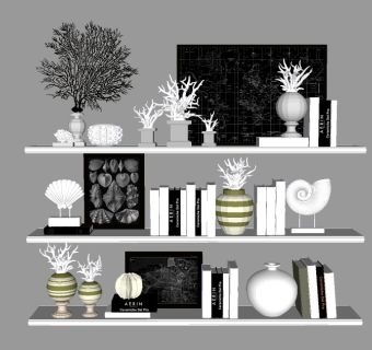 现代书籍摆件组合skp文件下载，书籍摆件sketchup模型下载