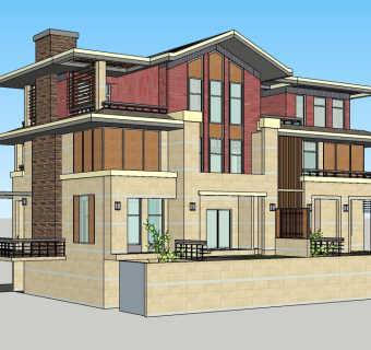 现代独栋别墅su模型免费下载，sketchup别墅草图大师模型