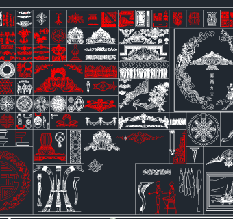 雕刻雕花CAD图库，雕花CAD建筑图纸下载