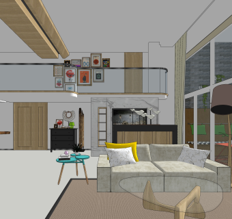 轻奢北欧复式客厅免费su模型草图大师下载