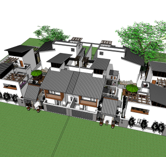 中式居住建筑草图大师模型，古建民俗sketchup模型免费下载
