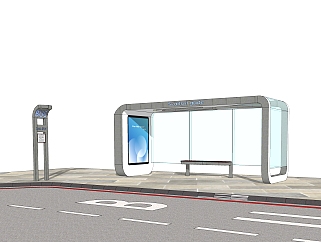 现代公交站台su模型，<em>公交站</em>草图大师模型免费下载