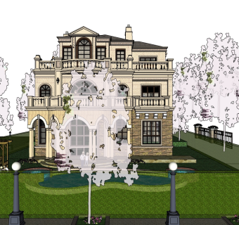 欧式别墅su模型下载、欧式别墅草图大师模型下载