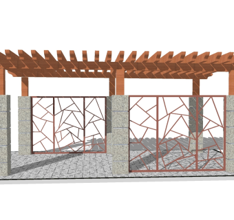 中式造型廊架草图大师模型，造型廊架sketchup模型下载