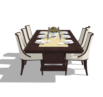 简欧餐桌椅免费su模型，餐桌椅sketchup模型下载