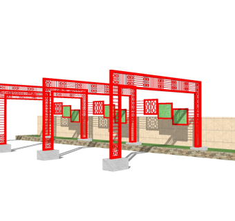 新中式造型廊架草图大师模型，造型廊架sketchup模型下载