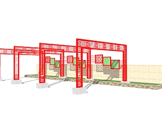 新中式造型廊架草图大师模型，造型廊架sketchup模型下载