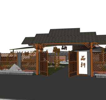 中式民宿草图大师模型，民宿sketchup模型下载