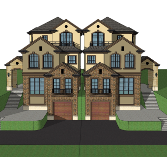 欧式联排别墅SU模型，联排别墅SKP模型下载
