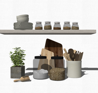 现代一组厨房菜板储物罐草图大师模型，一组厨房菜板储物罐sketchup模型下载