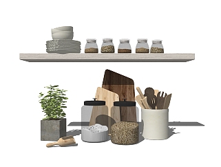 现代一组厨房菜板储物罐草图大师模型，一组厨房菜板储物罐sketchup模型下载