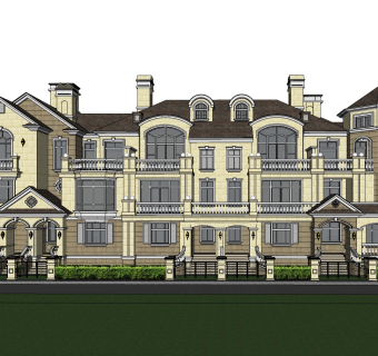 欧式连排别墅草图大师模型，连排别墅sketchup模型免费下载