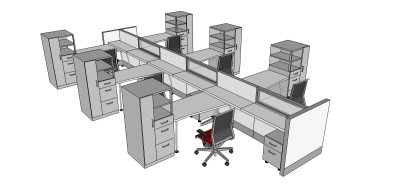 代办隔断公桌草图大师模型，办公桌su模型下载