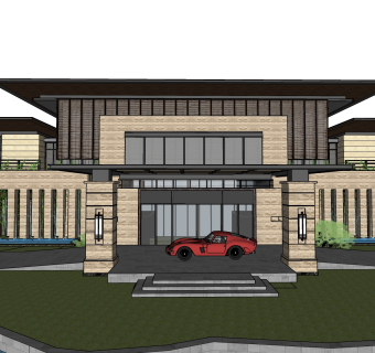 新中式商业会所规划草图大师模型，商业综合体sketchup模型免费下载