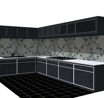 现代L形橱柜sketchup模型，厨房柜草图大师模型下载