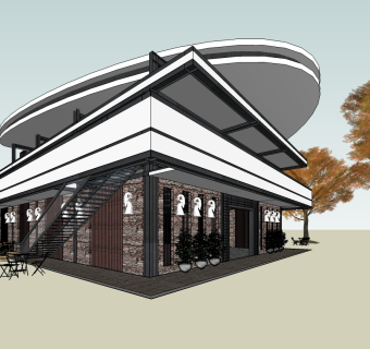 新民族古典现代主义小咖啡厅草图大师模型，咖啡厅sketchup模型下载