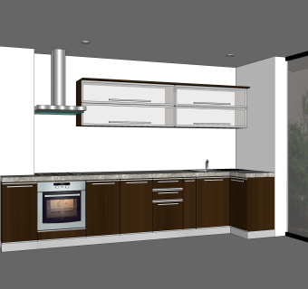 现代一字形橱柜草图大师模型，厨房柜sketchup模型下载