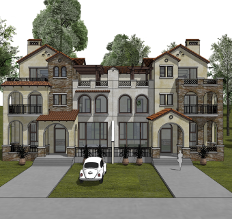 欧式连排别墅草图大师模型，别墅sketchup模型免费下载