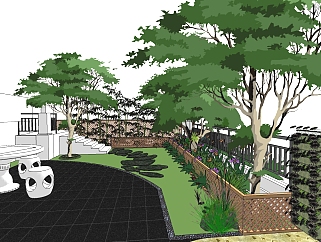 现代中式庭院景观草图大师模型，庭院景观sketchup模型skp文件分享