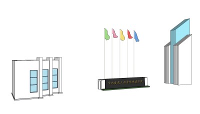 现代学校大门口su模型下载、学校大门口草图大师模型下载