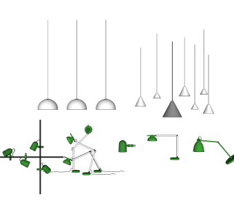 北欧台灯吊灯组合skp模型，台灯草图大师模型下载
