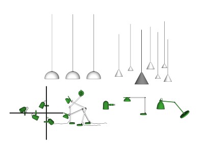 北欧台灯吊灯组合skp模型，台灯草图大师模型下载
