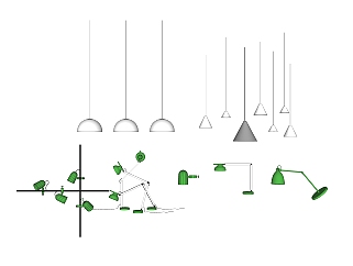 北欧台灯吊灯组合skp模型，台灯草图大师模型下载
