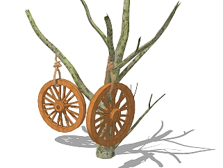 现代备用木车轮skp模型，木车轮skb文件下载